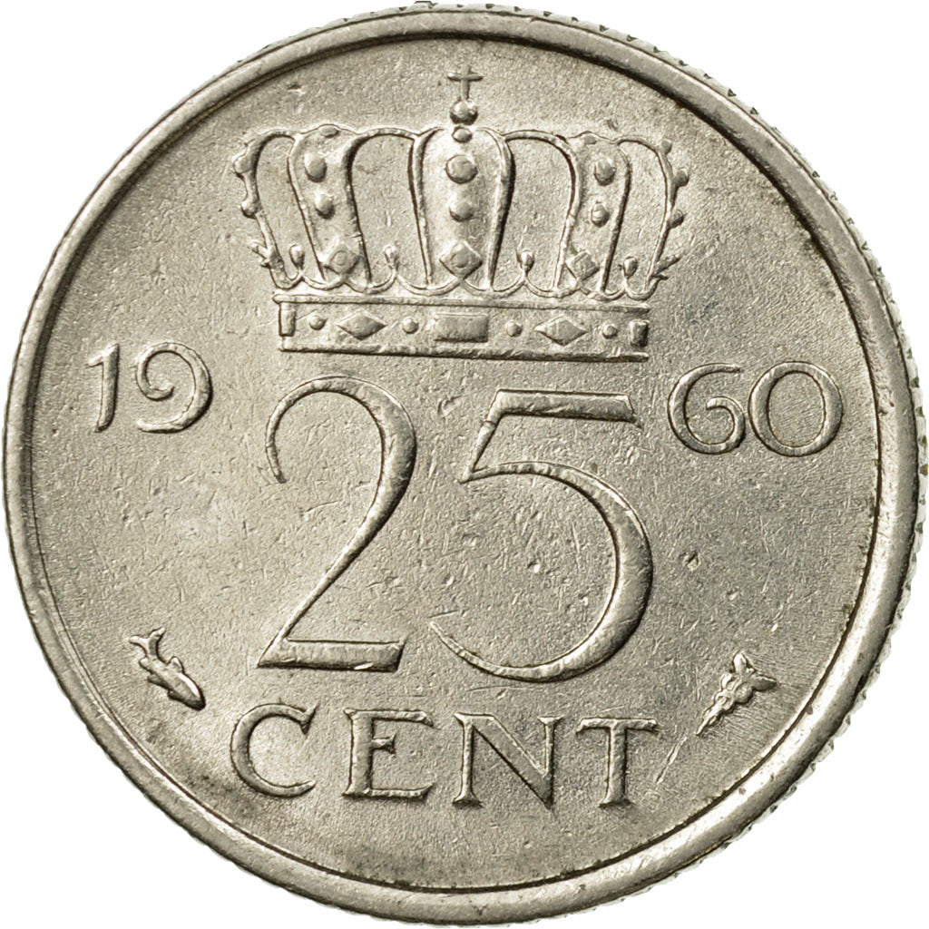 Coin, Netherlands, Juliana, 25 Cents, 1960, EF(40-45), Nickel, KM:183