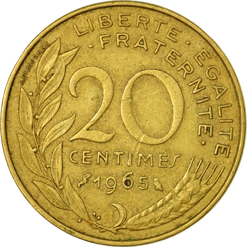 Munten, Frankrijk, Marianne, 20 Centimes, 1965, Paris, FR+, Aluminum-Bronze