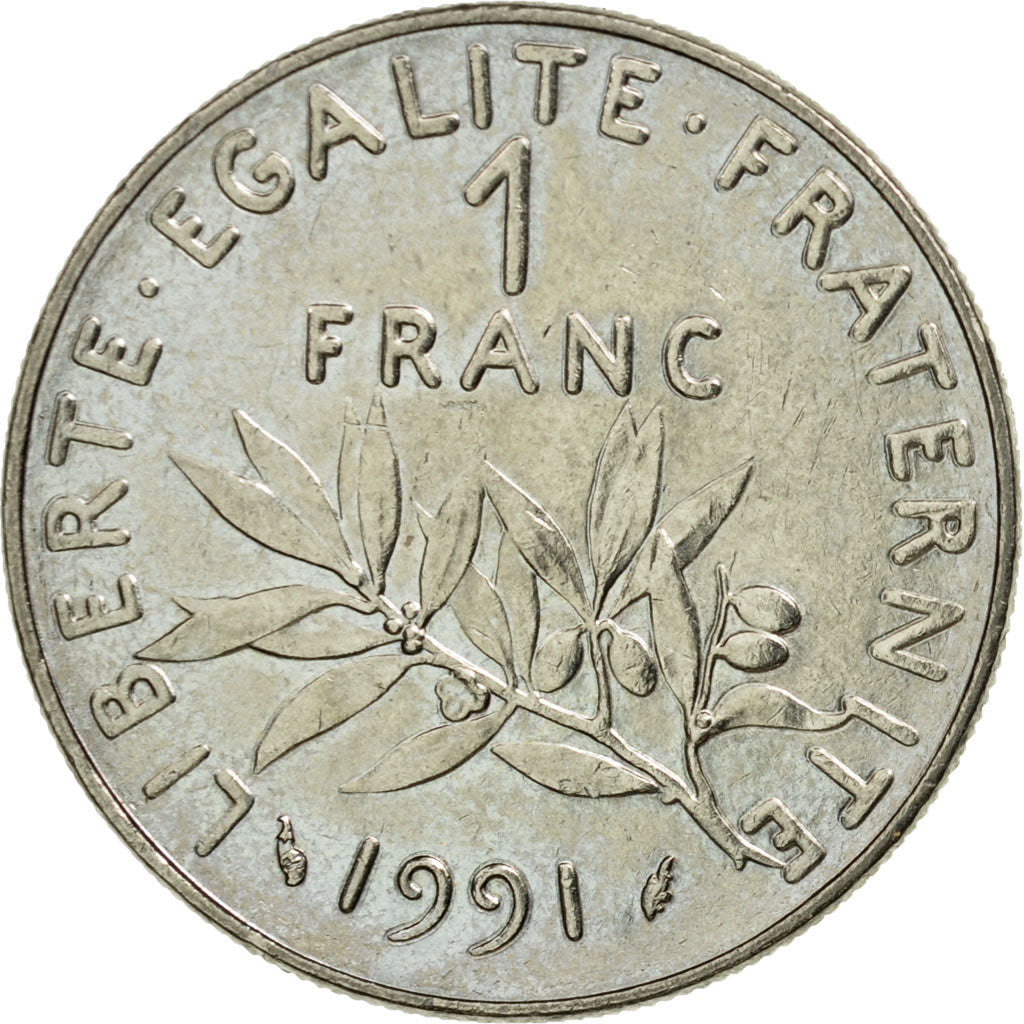 Coin, France, Semeuse, Franc, 1991, AU(55-58), Nickel, KM:925.2, Gadoury:474