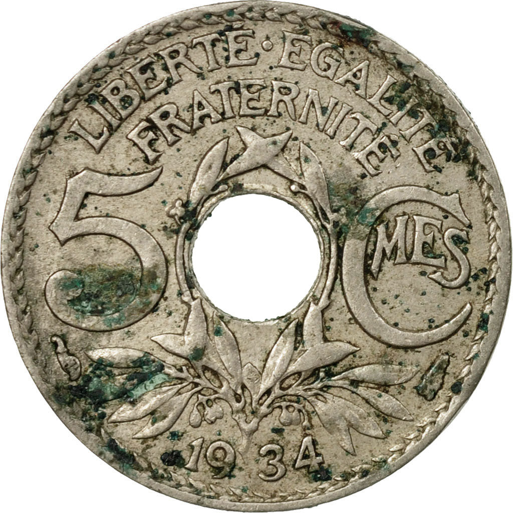 Moneda, Francia, Lindauer, 5 Centimes, 1934, BC+, Cobre - níquel, KM:875