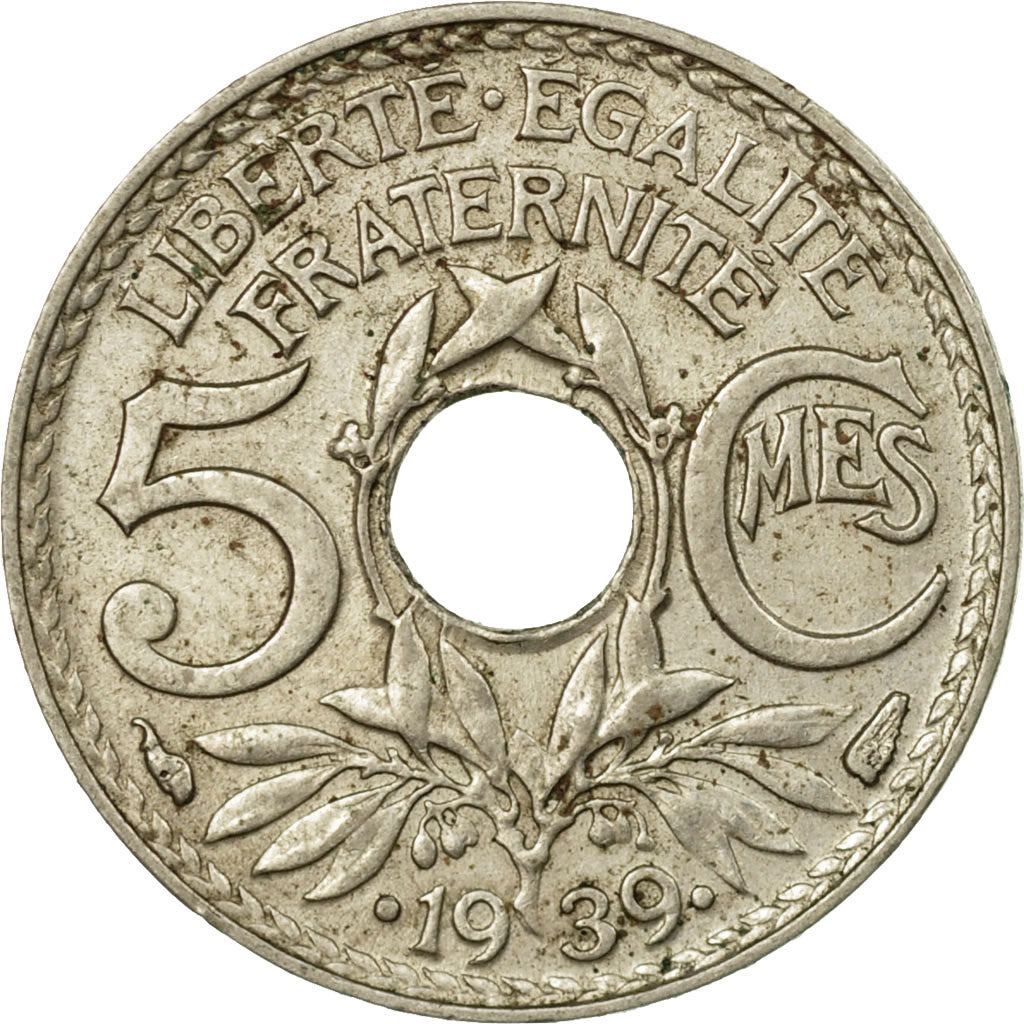 Moneta, Francja, Lindauer, 5 Centimes, 1939, VF(30-35), Nikiel-Brąz, KM:875a