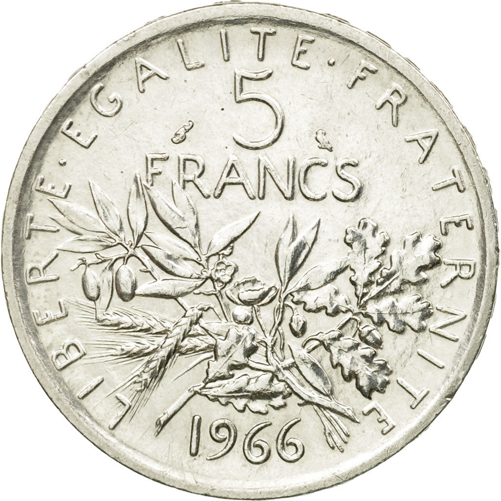 Münze, Frankreich, Semeuse, 5 Francs, 1966, VZ, Silber, KM:926, Gadoury:770