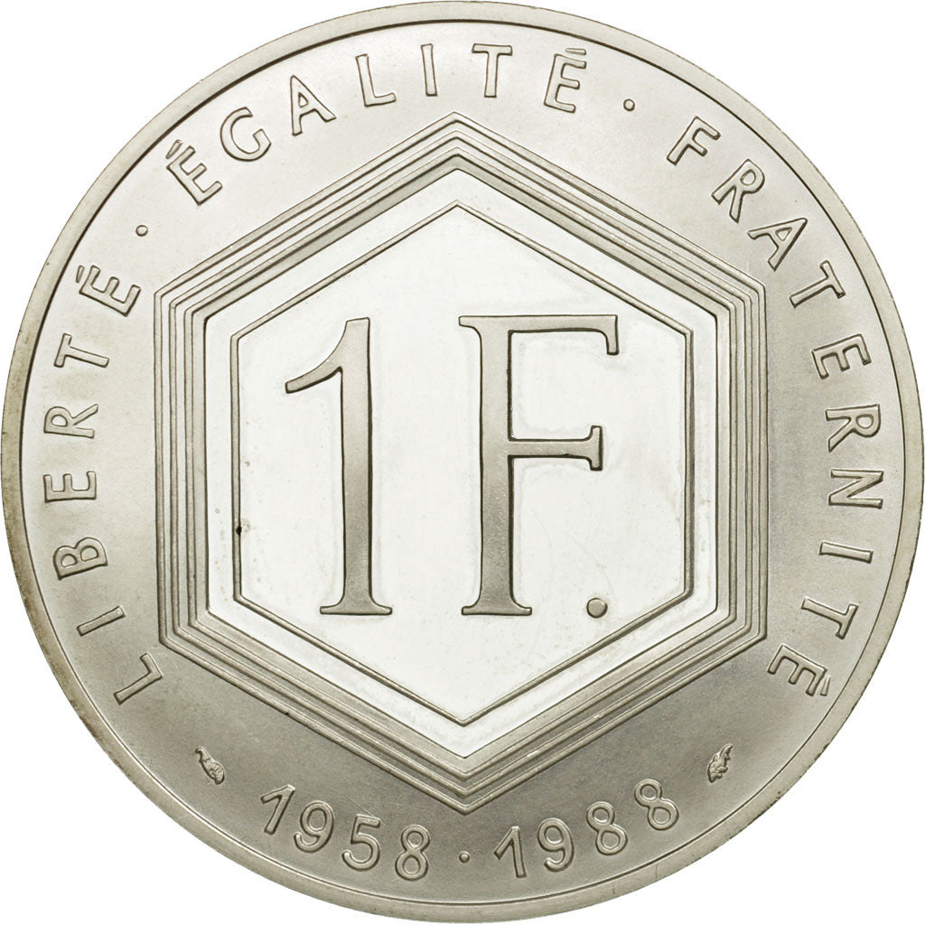 Coin, France, Charles de Gaulle, Franc, 1988, MS(63), Silver, KM:978