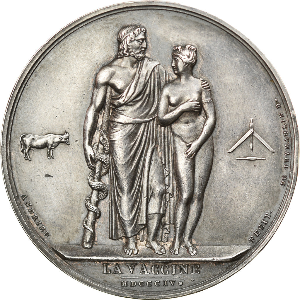 France, Medal, Louis XVIII, La Vaccine, Medicine, 1820, Gayrard, MS(63), Silver