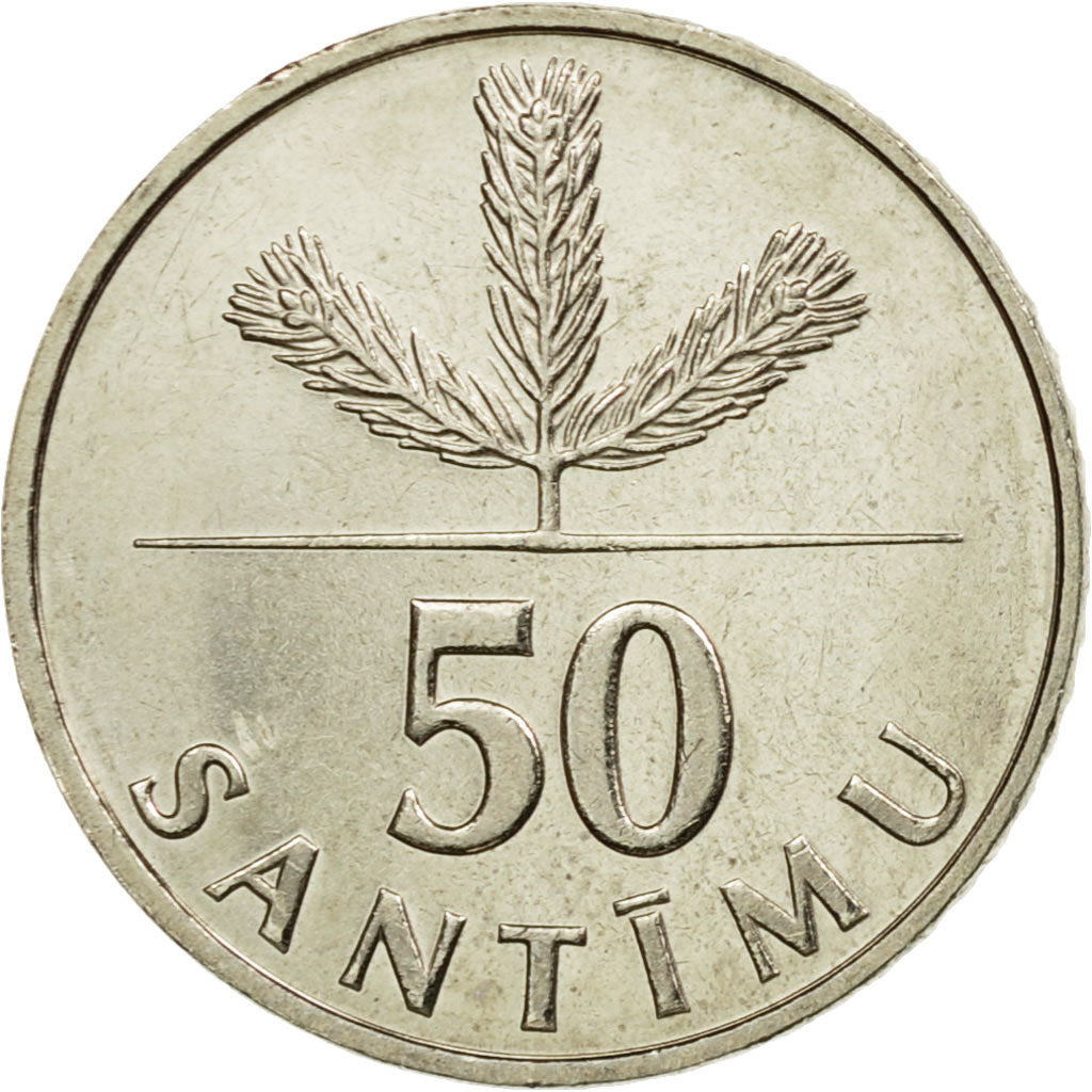 Coin, Latvia, 50 Santimu, 1992, MS(63), Copper-nickel, KM:13
