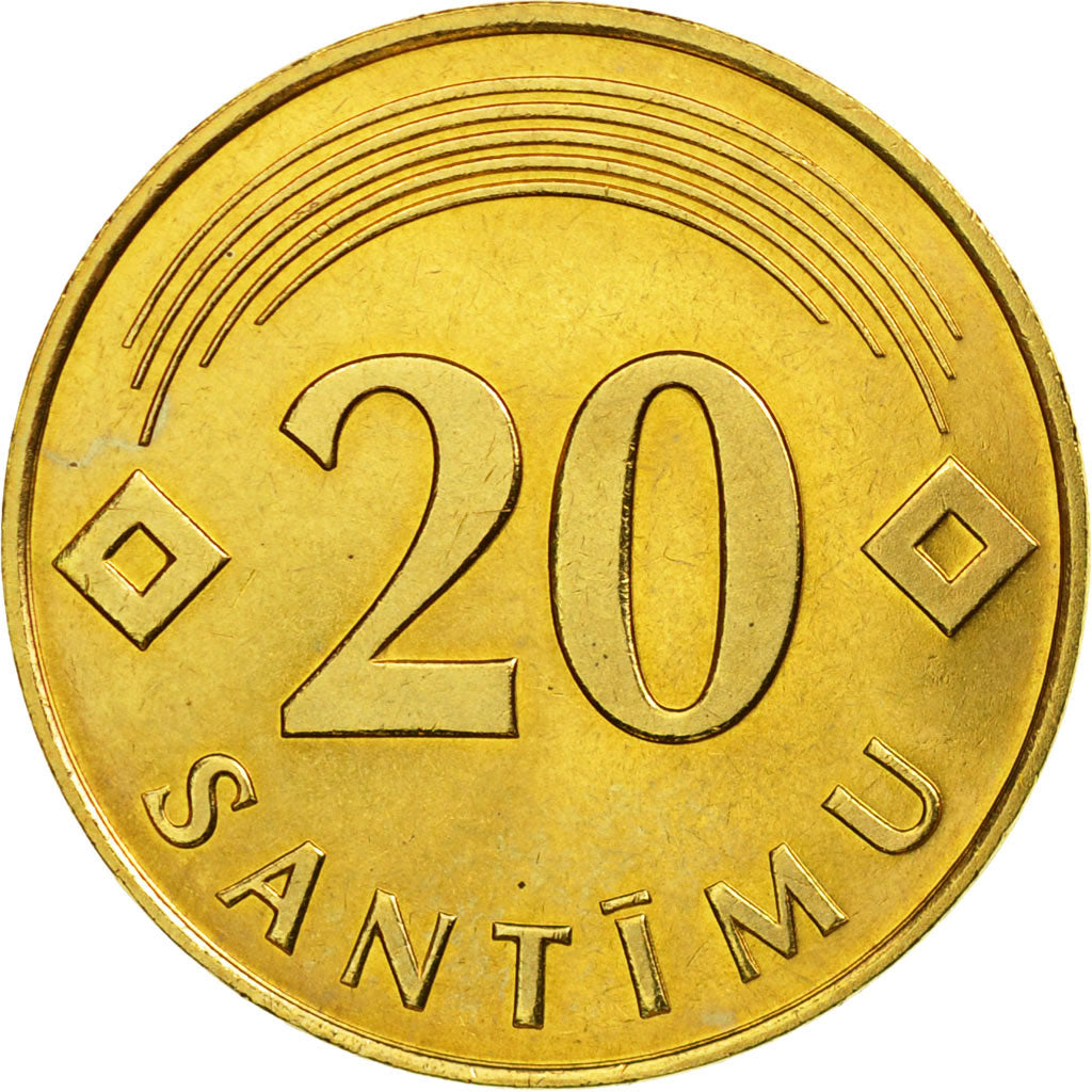Coin, Latvia, 20 Santimu, 1992, MS(63), Nickel-brass, KM:22.1