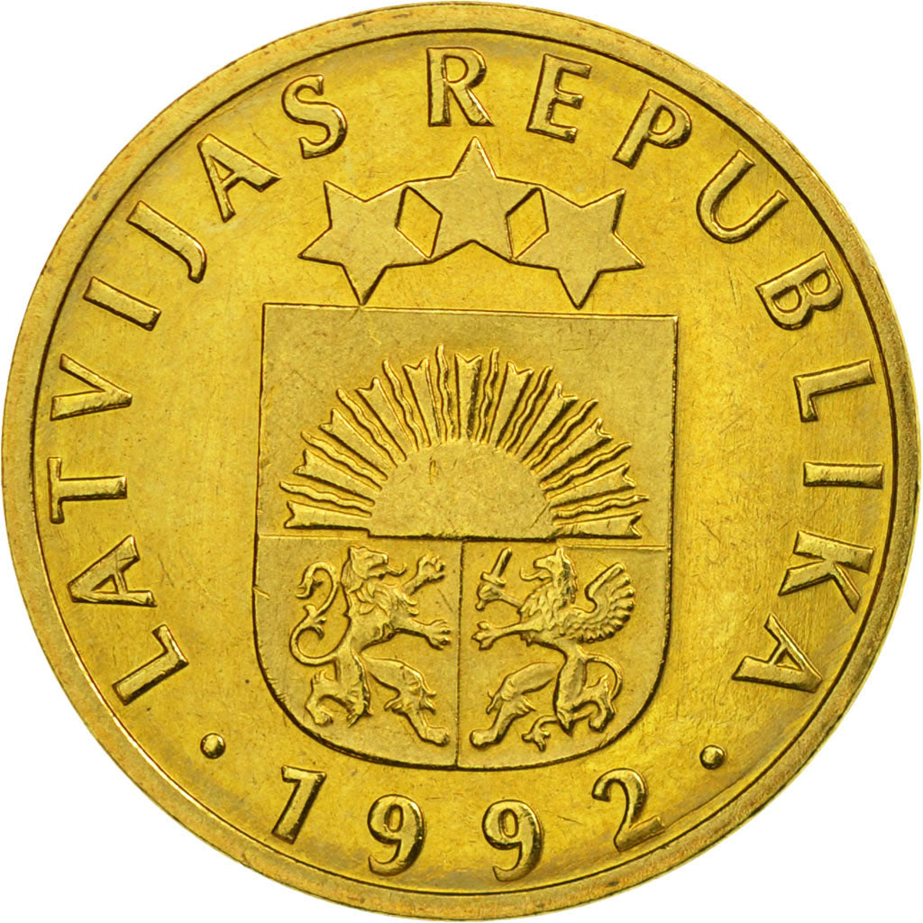 Coin, Latvia, 10 Santimu, 1992, MS(63), Nickel-brass, KM:17