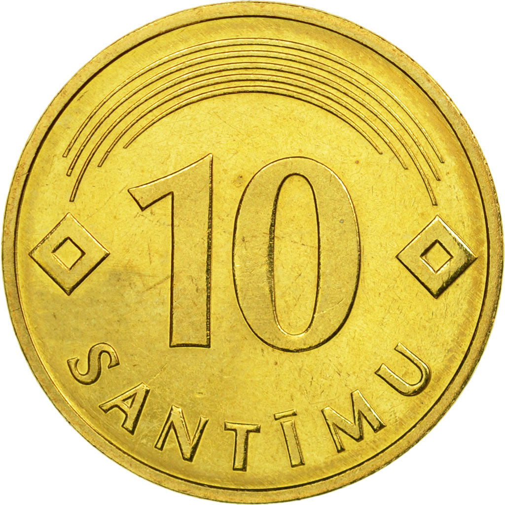 Coin, Latvia, 10 Santimu, 1992, MS(63), Nickel-brass, KM:17