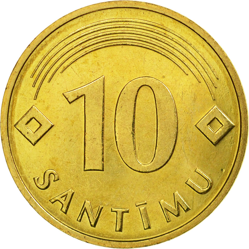 Coin, Latvia, 10 Santimu, 1992, AU(55-58), Nickel-brass, KM:17