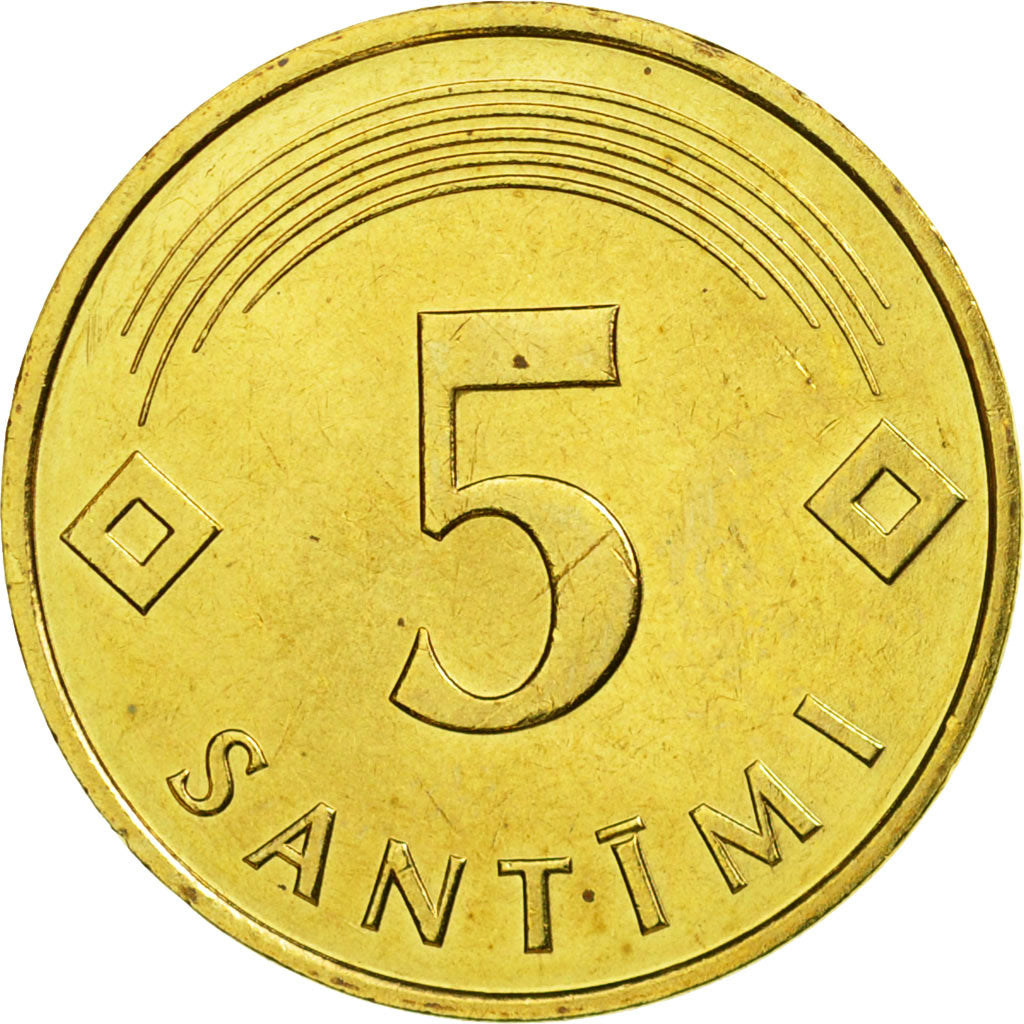 Coin, Latvia, 5 Santimi, 1992, AU(55-58), Nickel-brass, KM:16