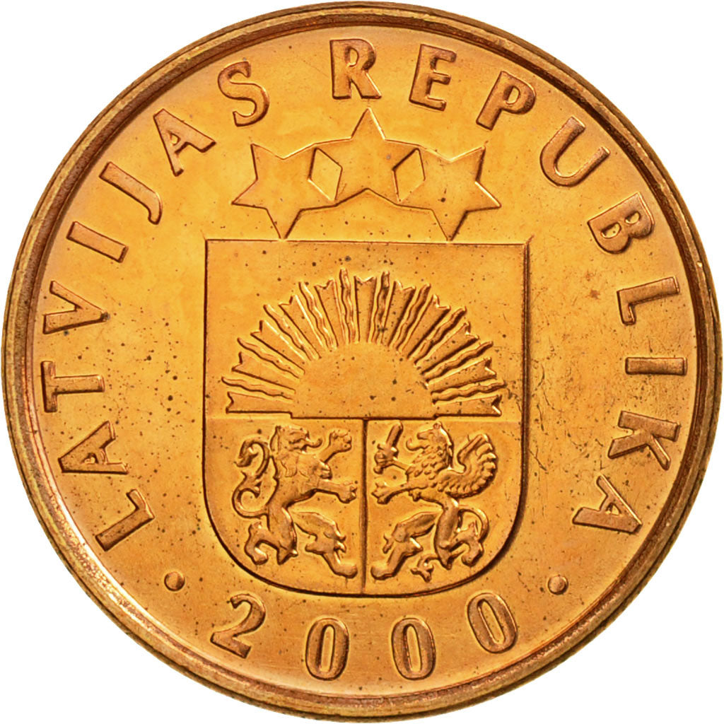 Coin, Latvia, 2 Santimi, 2000, MS(63), Copper Clad Steel, KM:21