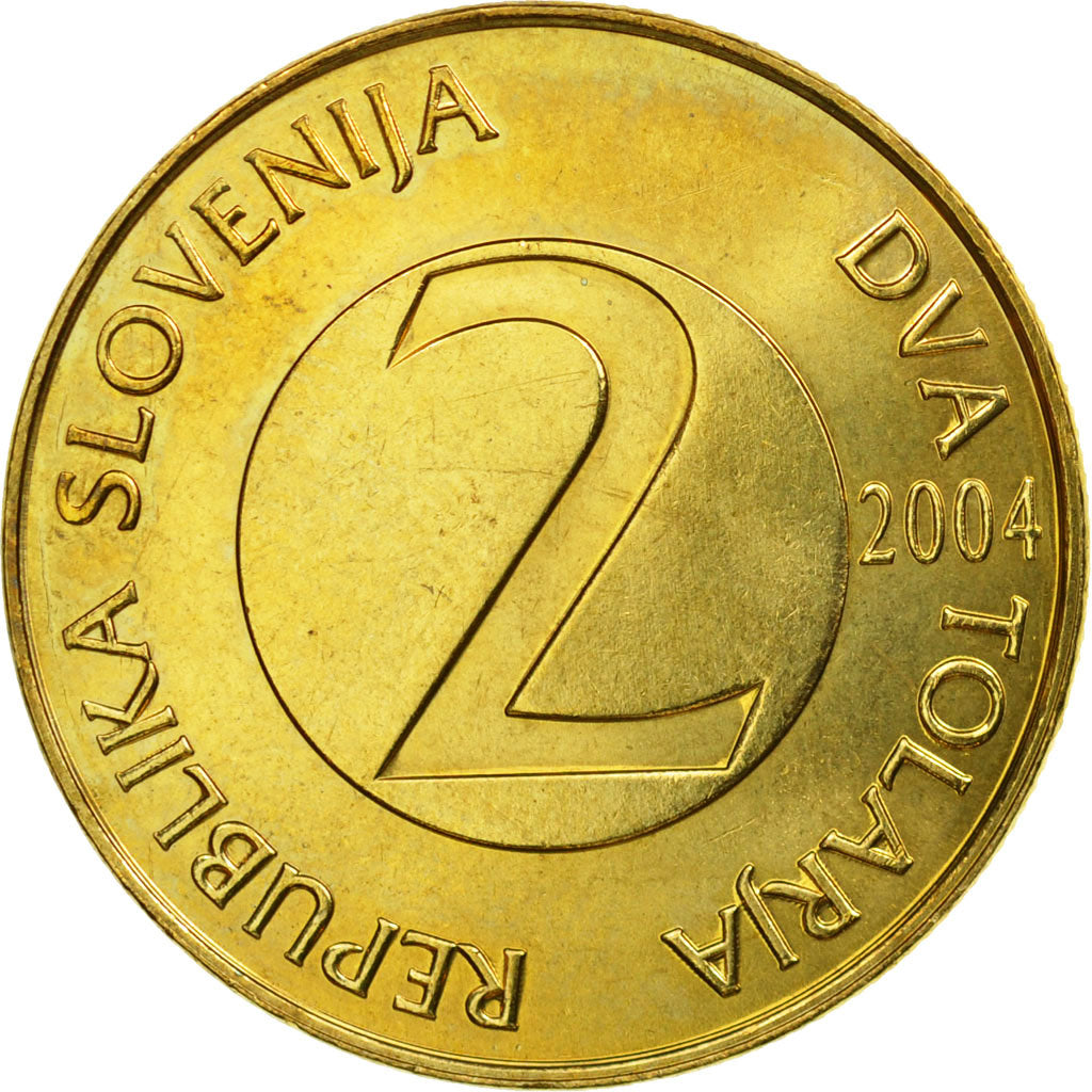 Moneda, Eslovenia, 2 Tolarja, 2004, EBC, Níquel - latón, KM:5