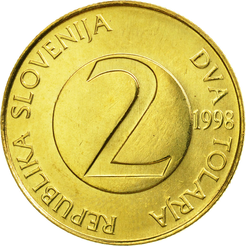 Coin, Slovenia, 2 Tolarja, 1998, AU(55-58), Nickel-brass, KM:5