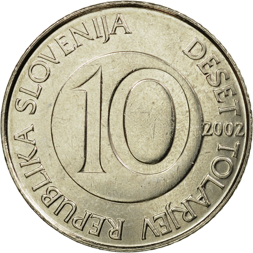 Moneda, Eslovenia, 10 Tolarjev, 2002, SC, Cobre - níquel, KM:41