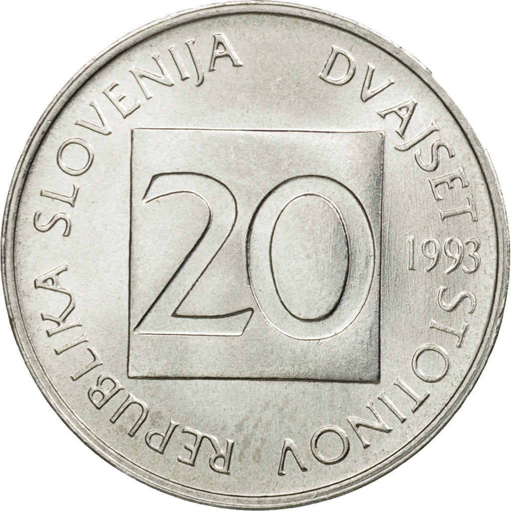 Coin, Slovenia, 20 Stotinov, 1993, MS(63), Aluminum, KM:8