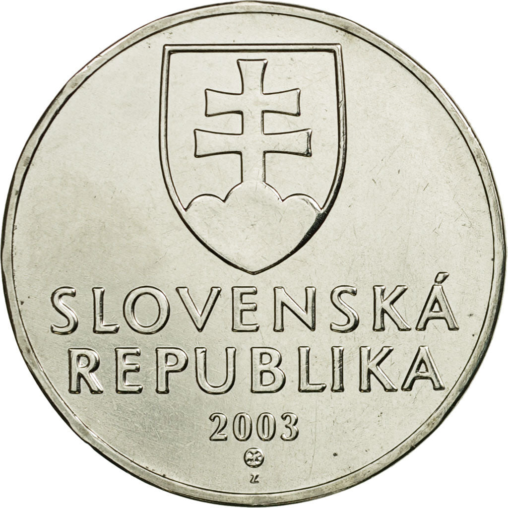 Moneda, Eslovaquia, 2 Koruna, 2003, MBC+, Níquel chapado en acero, KM:13