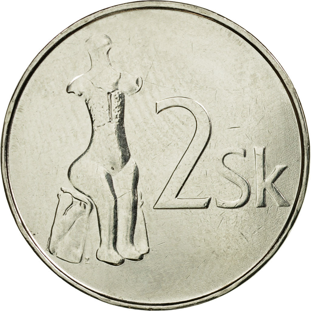 Moneda, Eslovaquia, 2 Koruna, 2003, MBC+, Níquel chapado en acero, KM:13