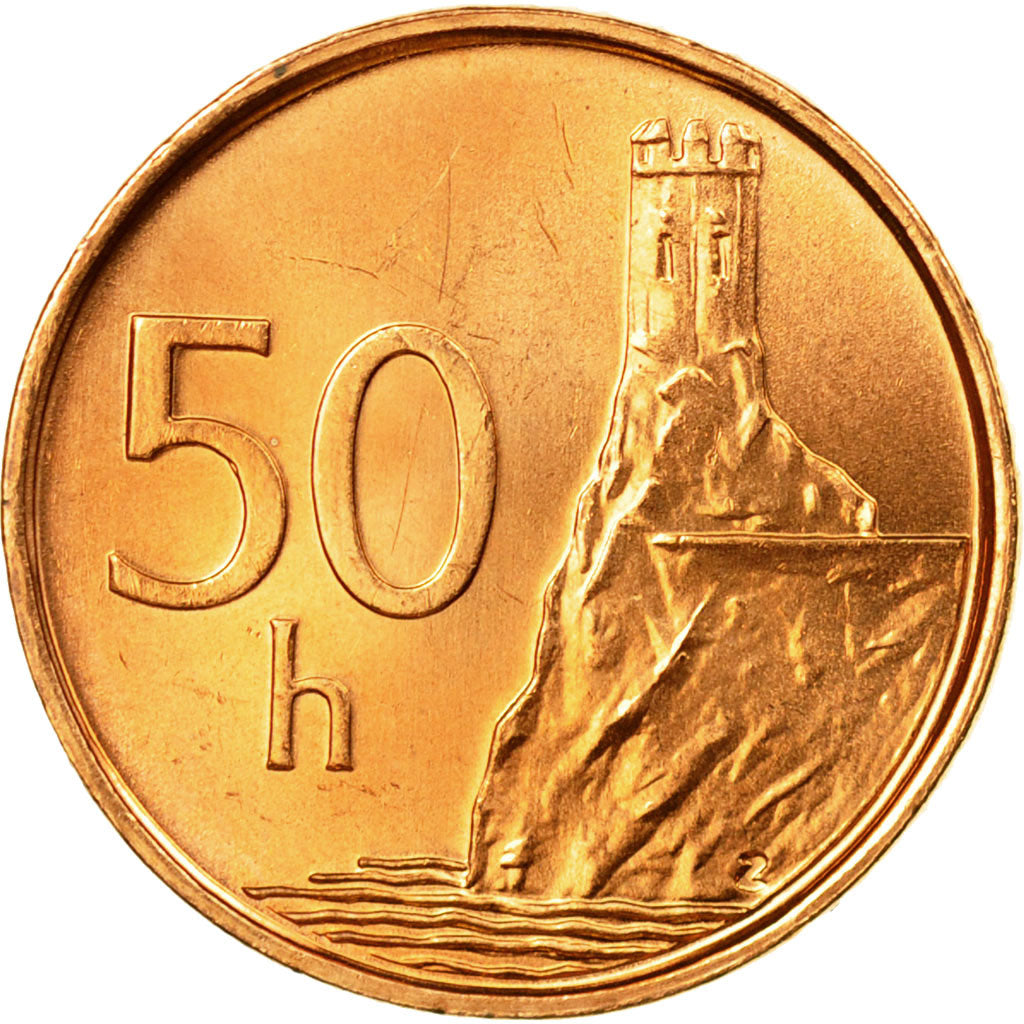 Moneta, Słowacja, 50 Halierov, 2003, MS(63), Miedź platerowana stalą, KM:35