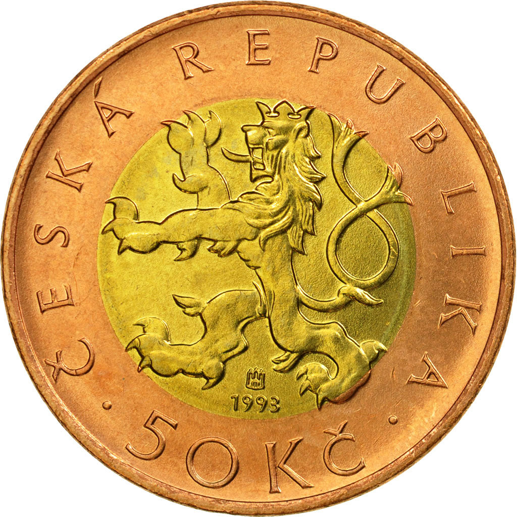 Coin, Czech Republic, 50 Korun, 1993, AU(55-58), Bi-Metallic, KM:1