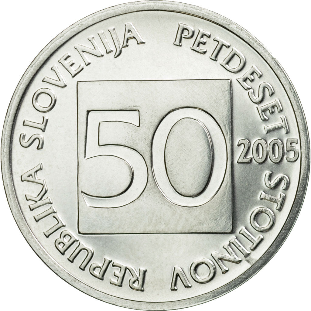 Coin, Slovenia, 50 Stotinov, 2005, MS(63), Aluminum, KM:3