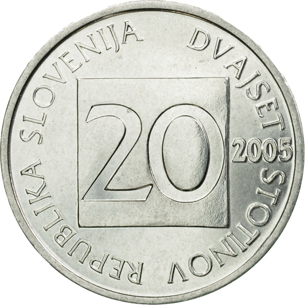 Coin, Slovenia, 20 Stotinov, 2005, MS(63), Aluminum, KM:8