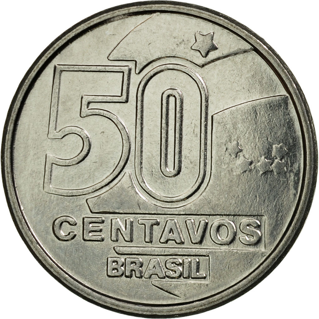 Coin, Brazil, 50 Centavos, 1989, AU(55-58), Stainless Steel, KM:614