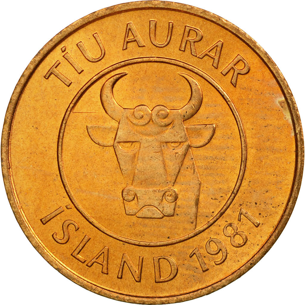 Coin, Iceland, 10 Aurar, 1981, AU(55-58), Bronze, KM:25