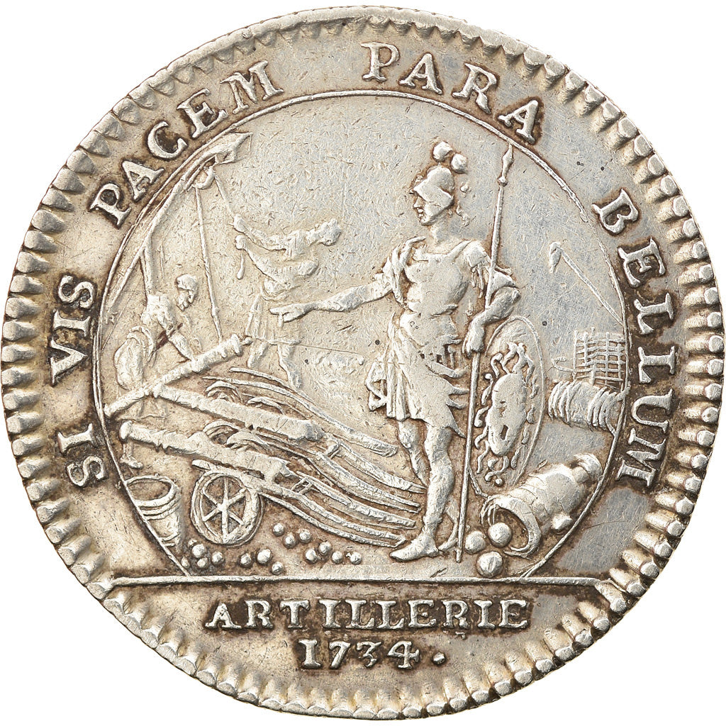 France, Token, Louis XV, Artillerie, History, 1734, AU(50-53), Silver