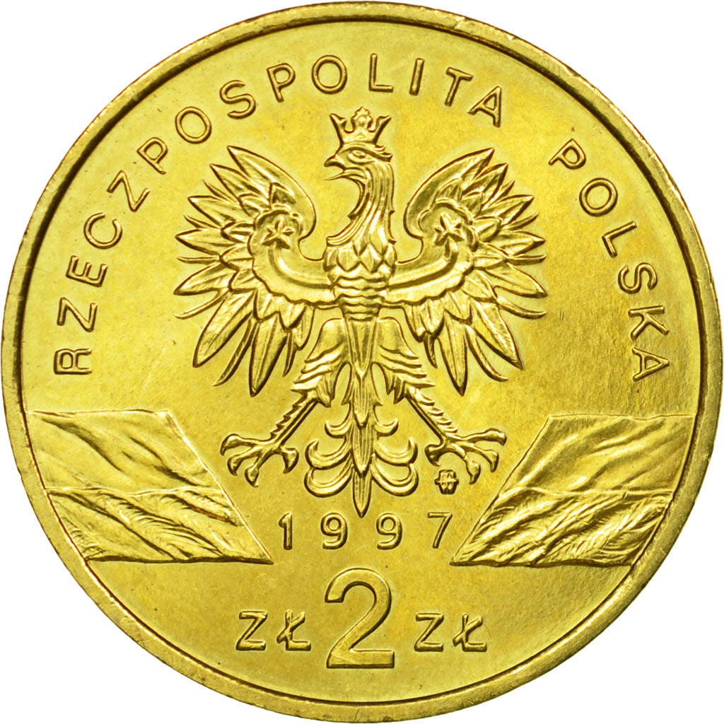 Coin, Poland, Jelonek Rogacz - Lucanus cervus, 2 Zlote, 1997, AU(55-58), Brass