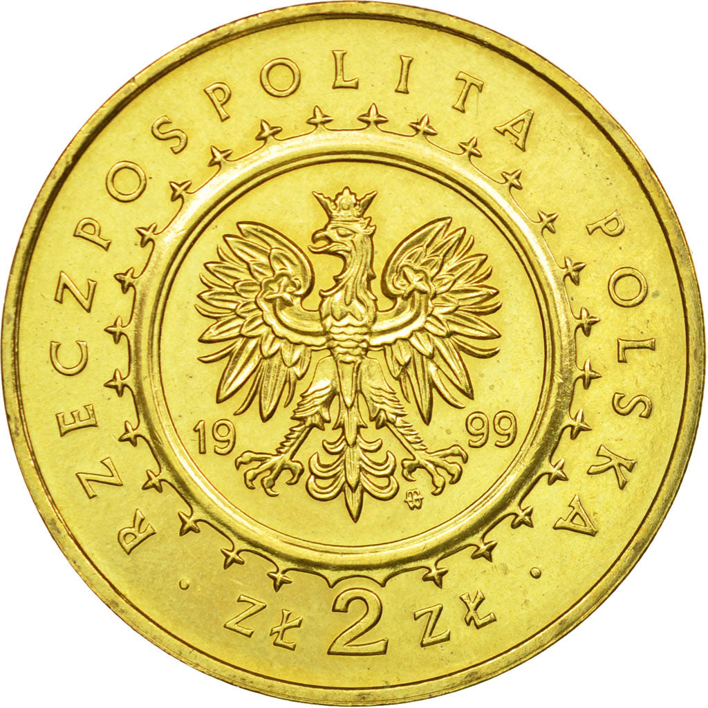 Coin, Poland, 2 Zlote, 1999, EF(40-45), Brass, KM:372
