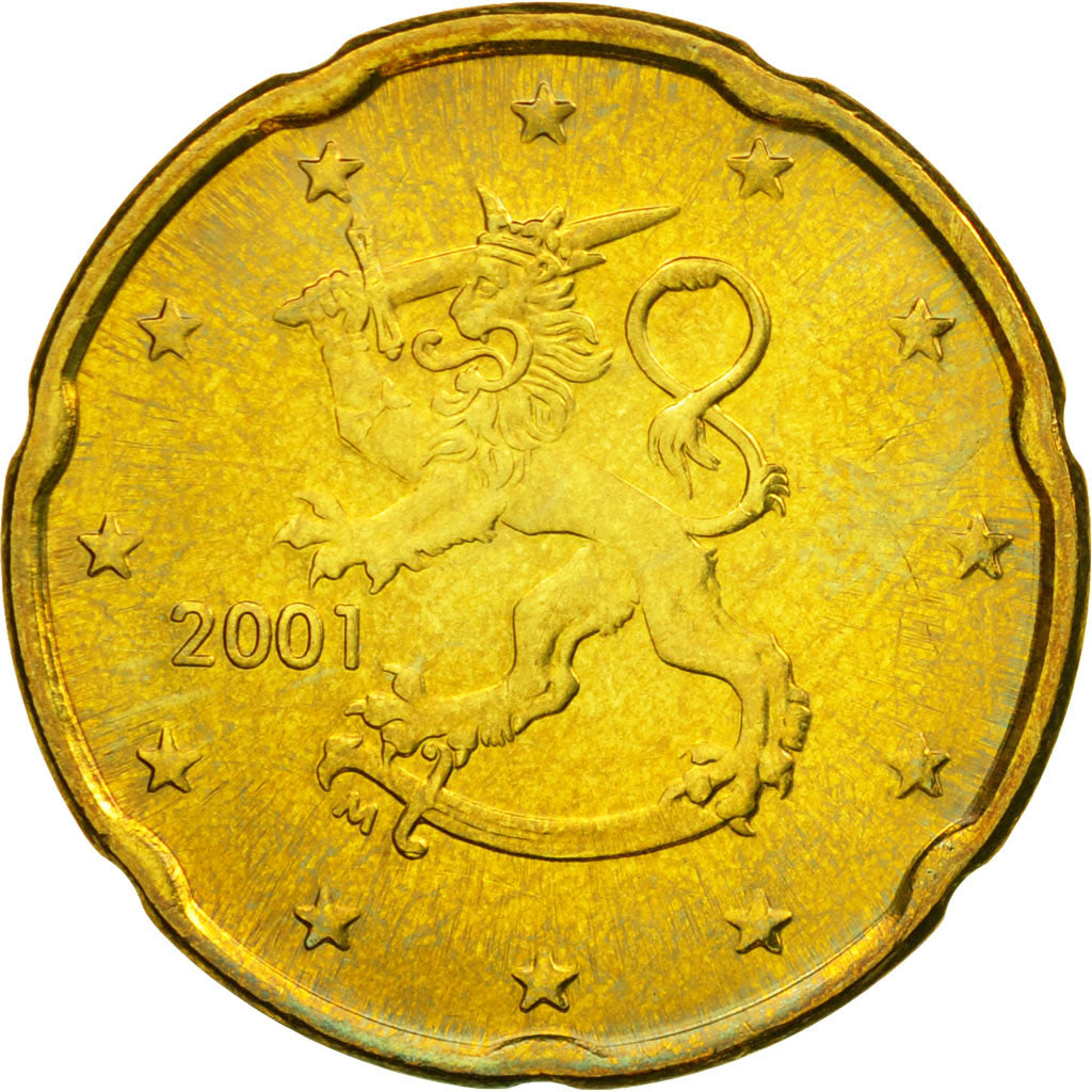 Finland, 20 Euro Cent, 2001, EF(40-45), Brass, KM:102