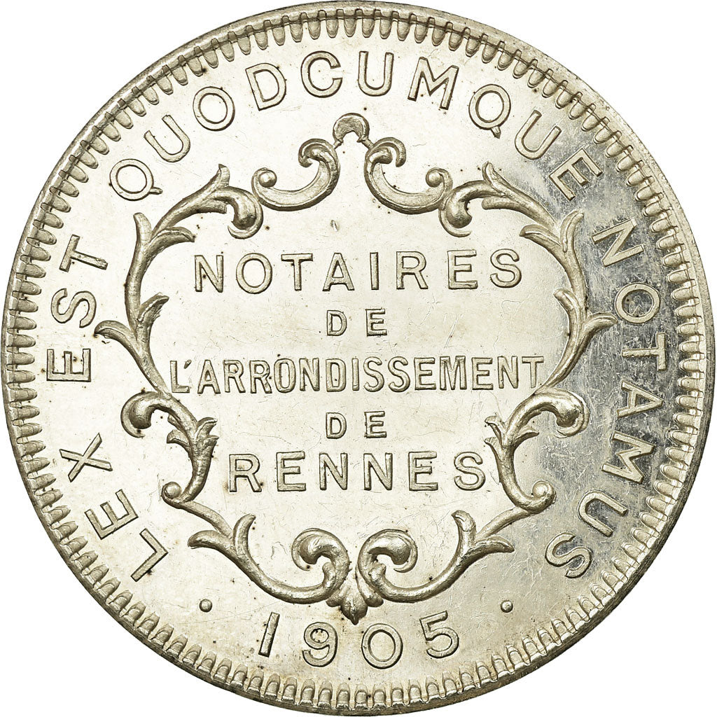 France, Token, Notaires de l'Arrondissement de Rennes, 1905, MS(60-62), Silver