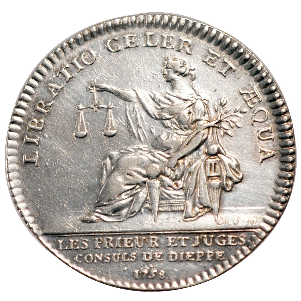 France, Royal, Token, 1758, AU(50-53), Silver, Feuardent #6411, 8.43