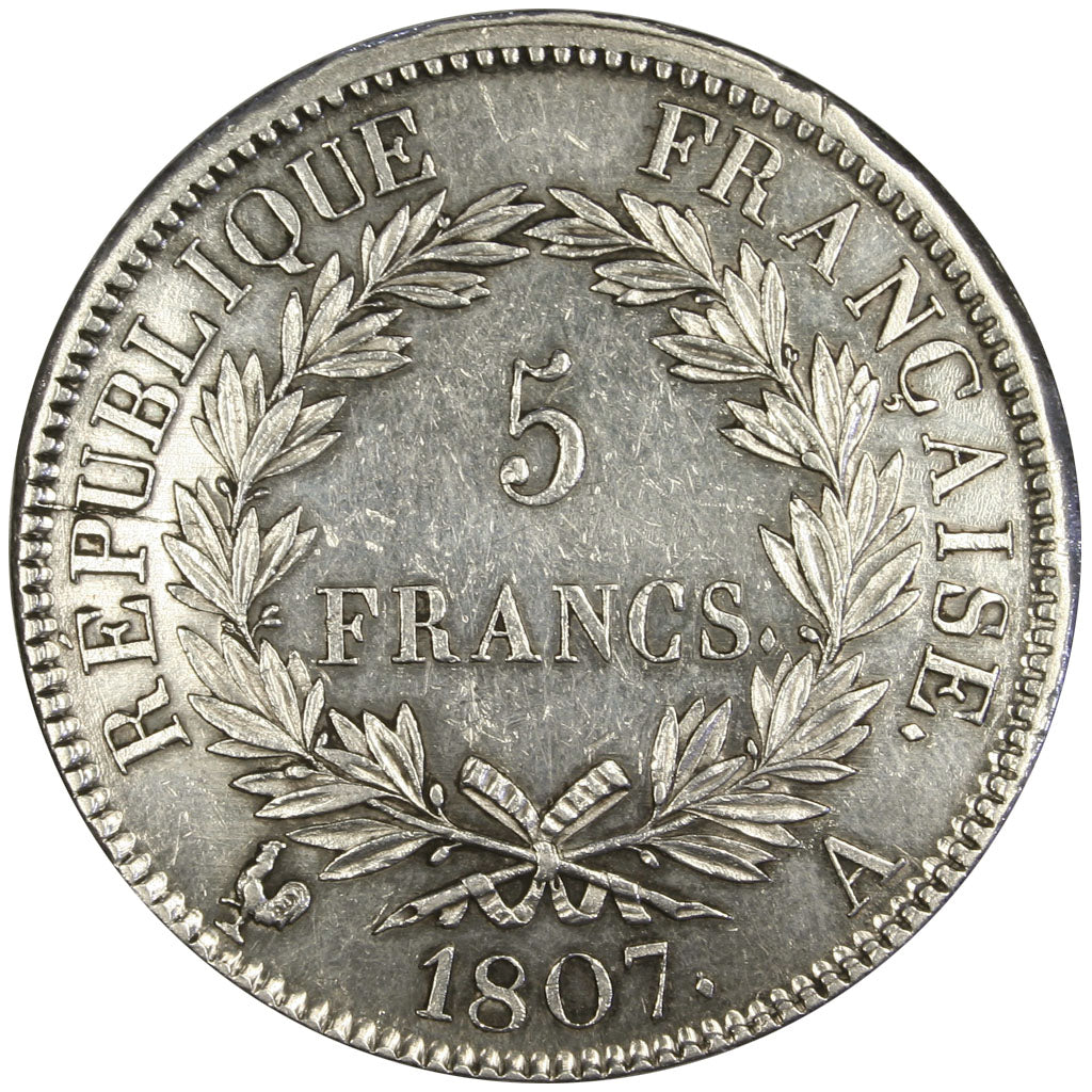 FRANCE, 5 Francs, 1807, AU(55-58), Silver, Gadoury #583, 24.99