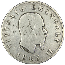 ITALY, 2 Lire, 1863, Naples, KM #6a.1, VF(20-25), Silver, 9.77