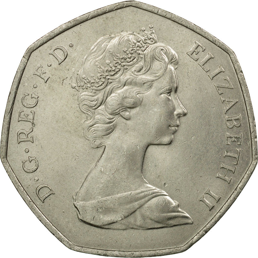 Coin, Great Britain, Elizabeth II, 50 Pence, 1973, AU(50-53), Copper-nickel