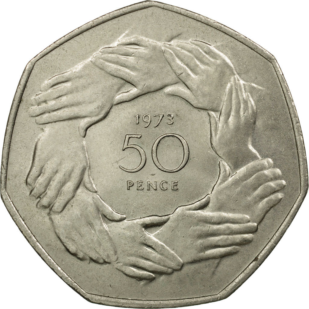 Coin, Great Britain, Elizabeth II, 50 Pence, 1973, AU(50-53), Copper-nickel