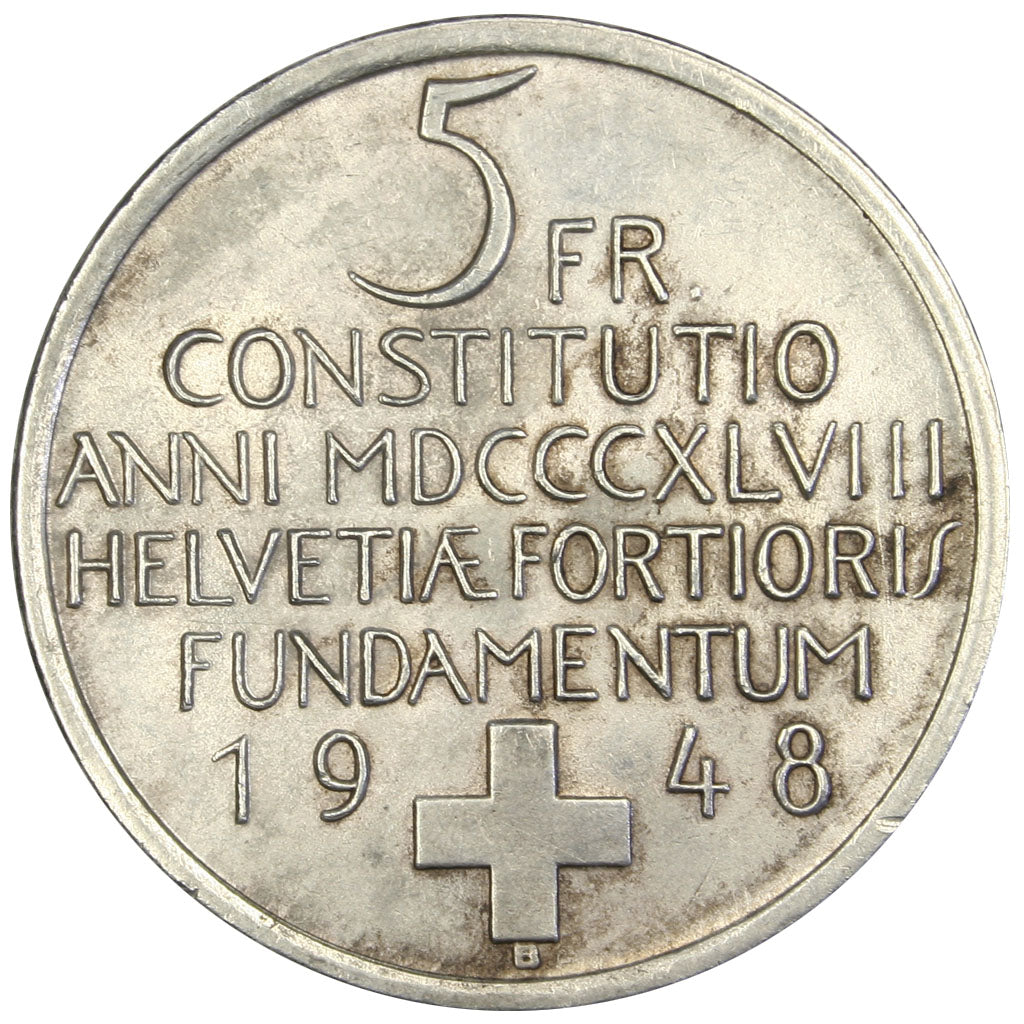 SWITZERLAND, 5 Francs, 1948, Bern, KM #48, AU(55-58), Silver, 31, 14.93