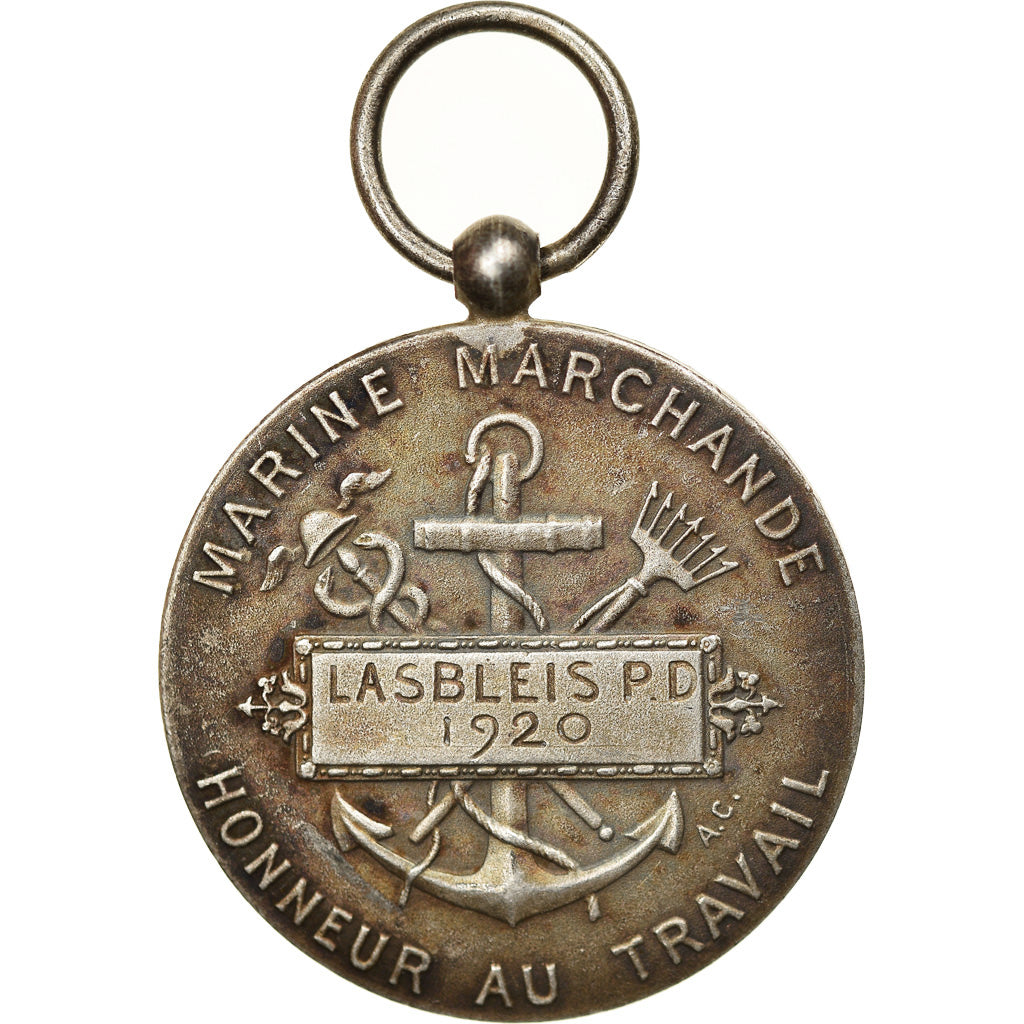 France, Marine Marchande, Honneur et Travail, Medal, 1920, Excellent Quality