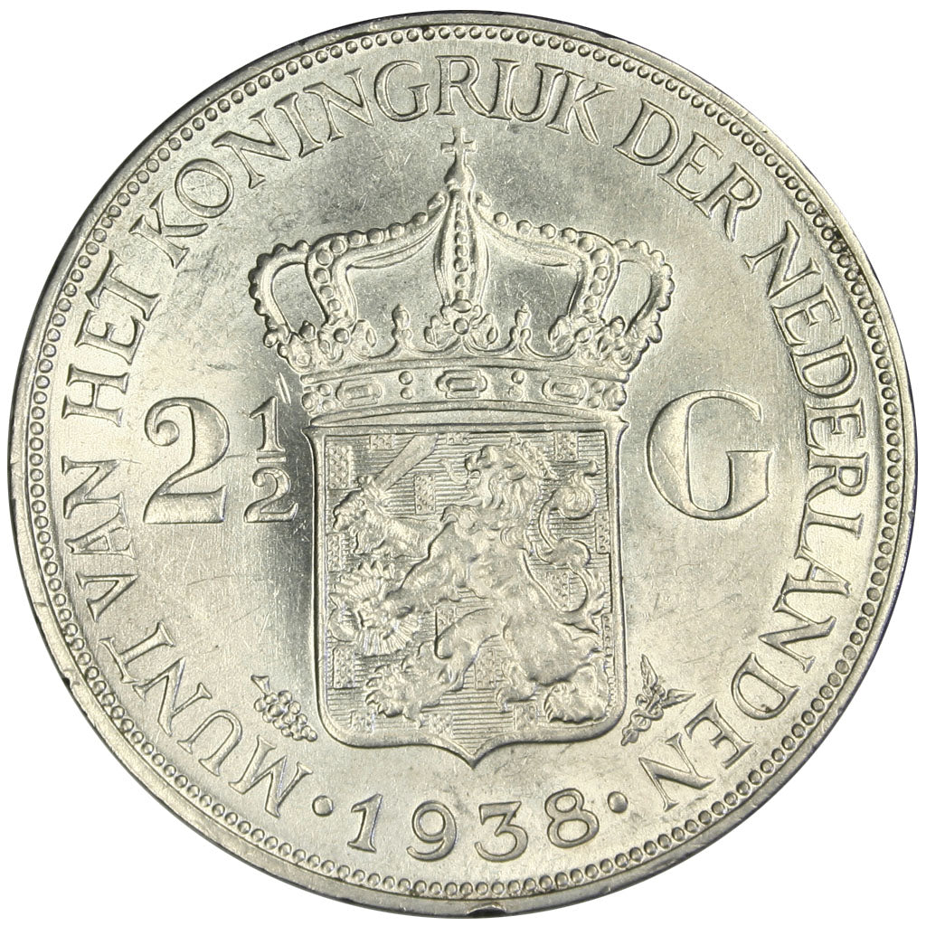NETHERLANDS, 2-1/2 Gulden, 1938, KM #165, AU(50-53), Silver, 38, 25.03