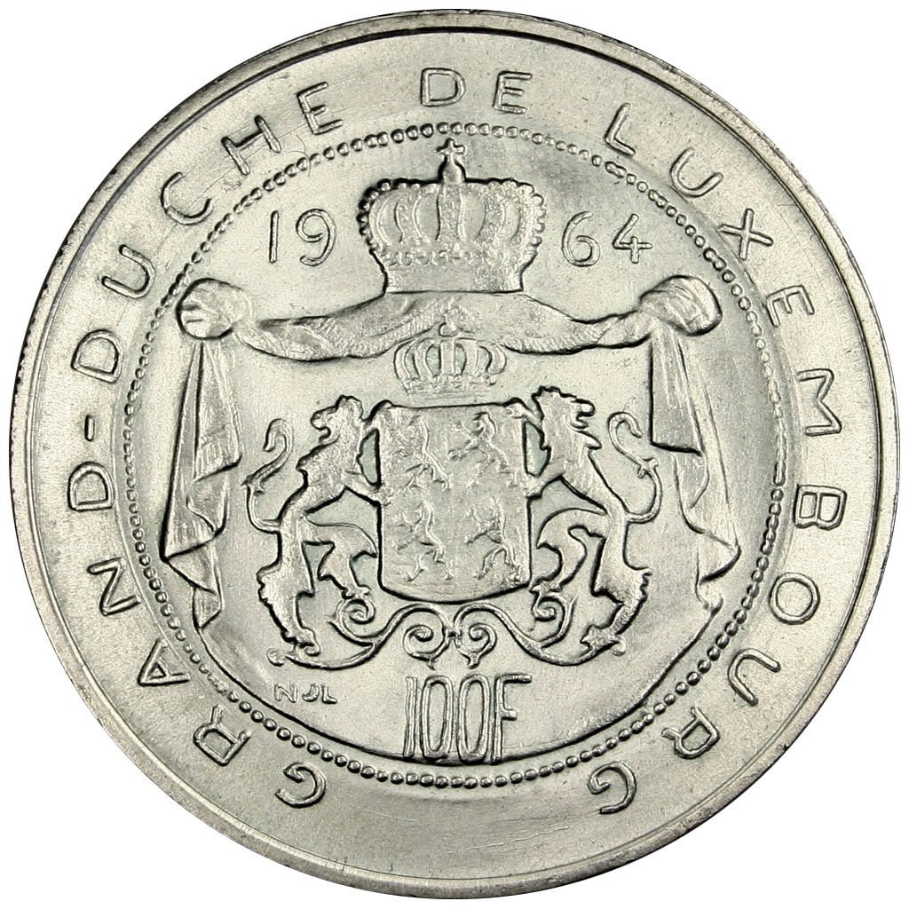 LUXEMBOURG, 100 Francs, 1964, KM #54, AU(55-58), Silver, 33.1, 18.00