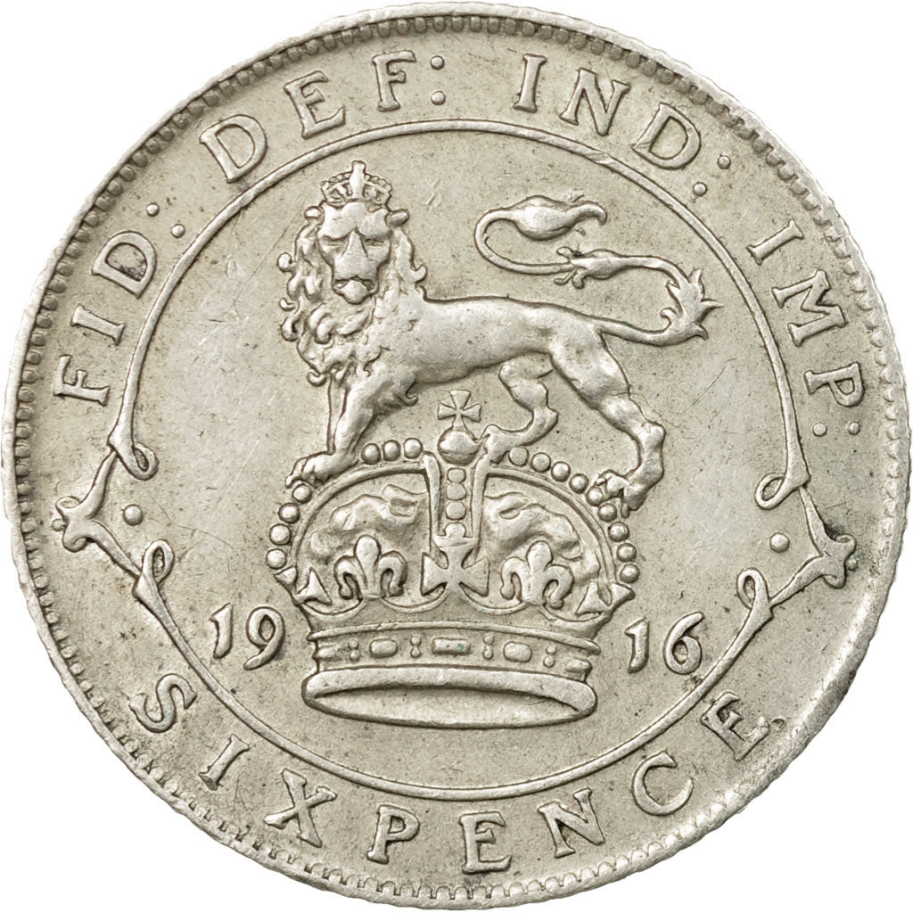 Coin, Great Britain, George V, 6 Pence, 1916, EF(40-45), Silver, KM:815