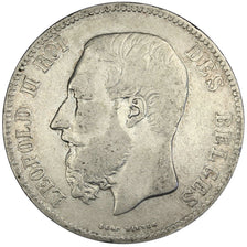 BELGIUM, 5 Francs, 5 Frank, 1867, KM #24, VF(30-35), Silver, 24.63
