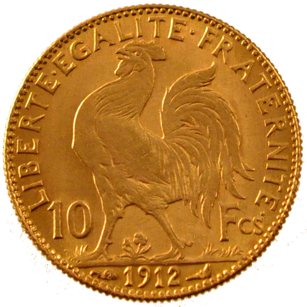 FRANCE, Marianne, 10 Francs, 1912, Paris, KM #846, AU(55-58), Gold, Gadoury...
