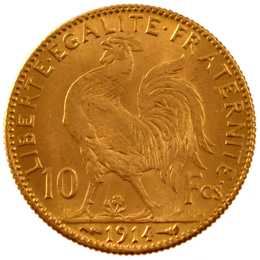 FRANCE, Marianne, 10 Francs, 1914, Paris, KM #846, AU(50-53), Gold, Gadoury...
