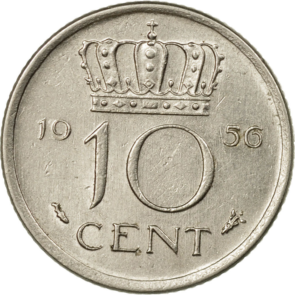 Coin, Netherlands, Juliana, 10 Cents, 1956, EF(40-45), Nickel, KM:182