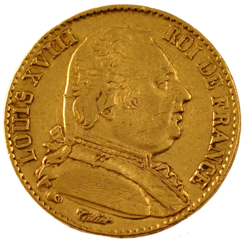 FRANCE, Louis XVIII, 20 Francs, 1814, Perpignan, KM #706.5, EF(40-45), Gold,...