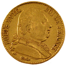 FRANCE, Louis XVIII, 20 Francs, 1814, Perpignan, KM #706.5, EF(40-45), Gold,...