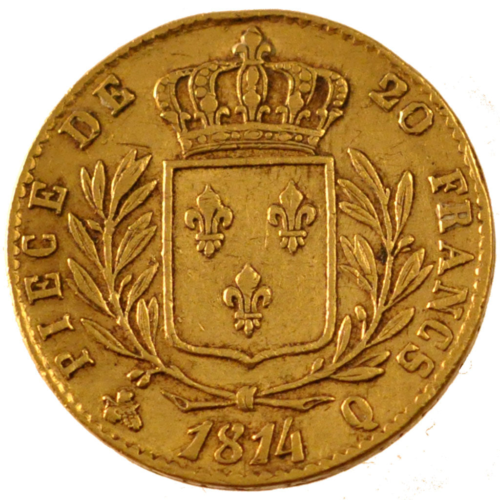 FRANCE, Louis XVIII, 20 Francs, 1814, Perpignan, KM #706.5, EF(40-45), Gold,...