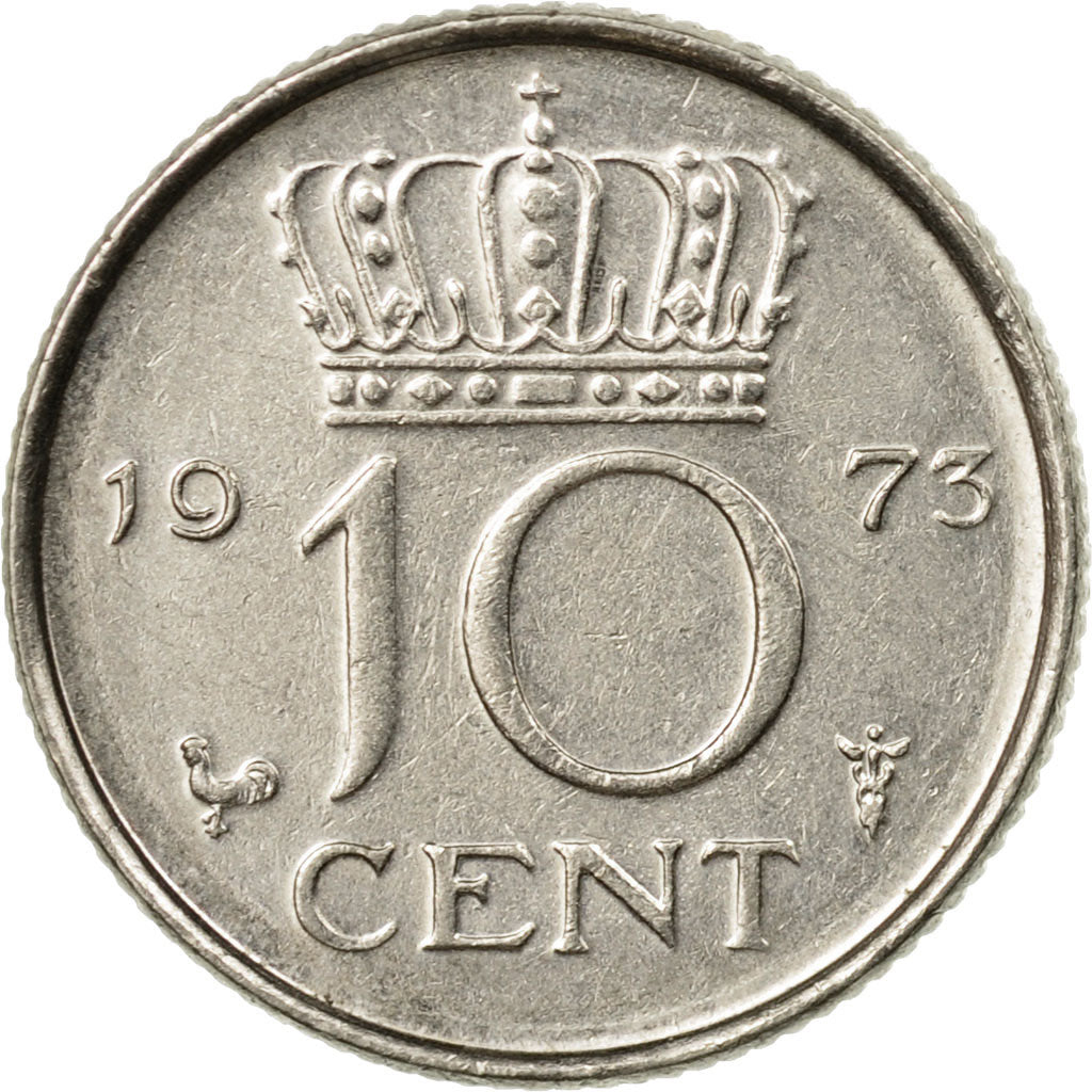Coin, Netherlands, Juliana, 10 Cents, 1973, VF(30-35), Nickel, KM:182